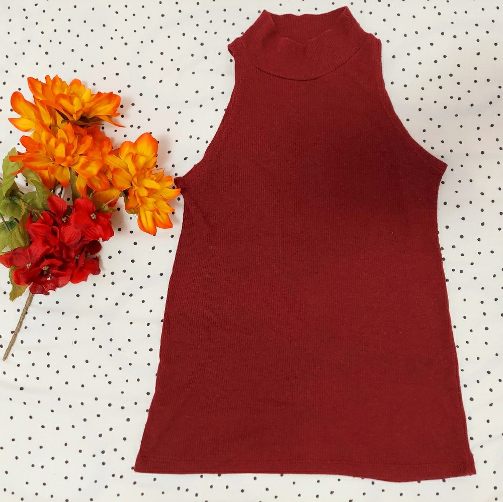 Sleeveless Turtleneck Top | Burgundy
